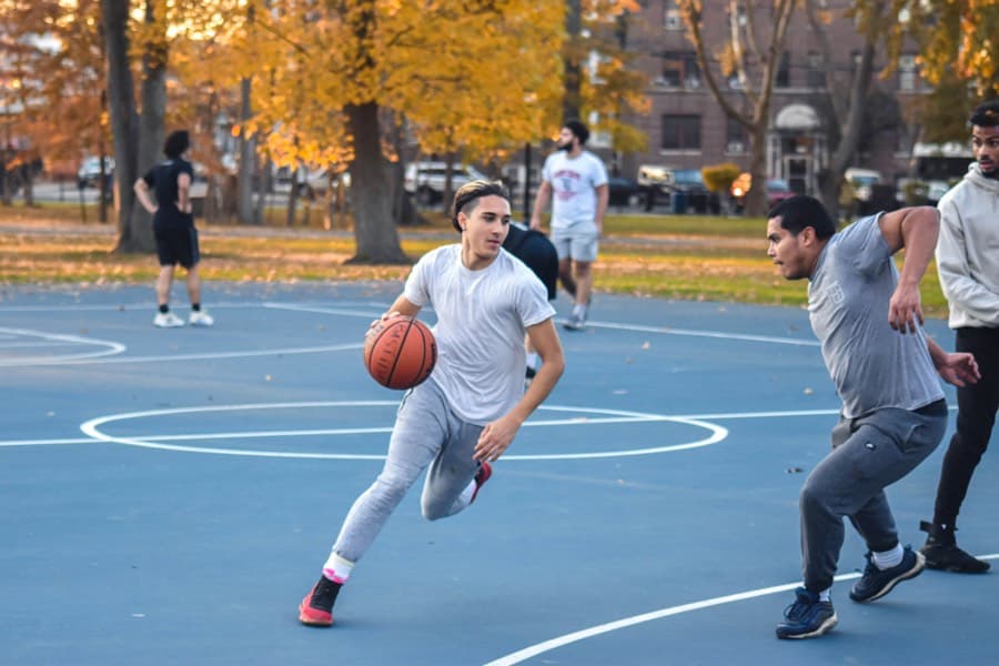 Basketball on an autumn court