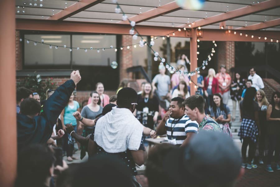 A backyard party with bubbles