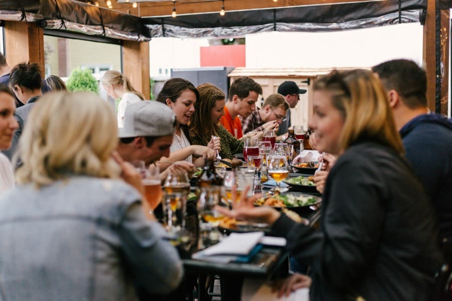 A long communal dinner table